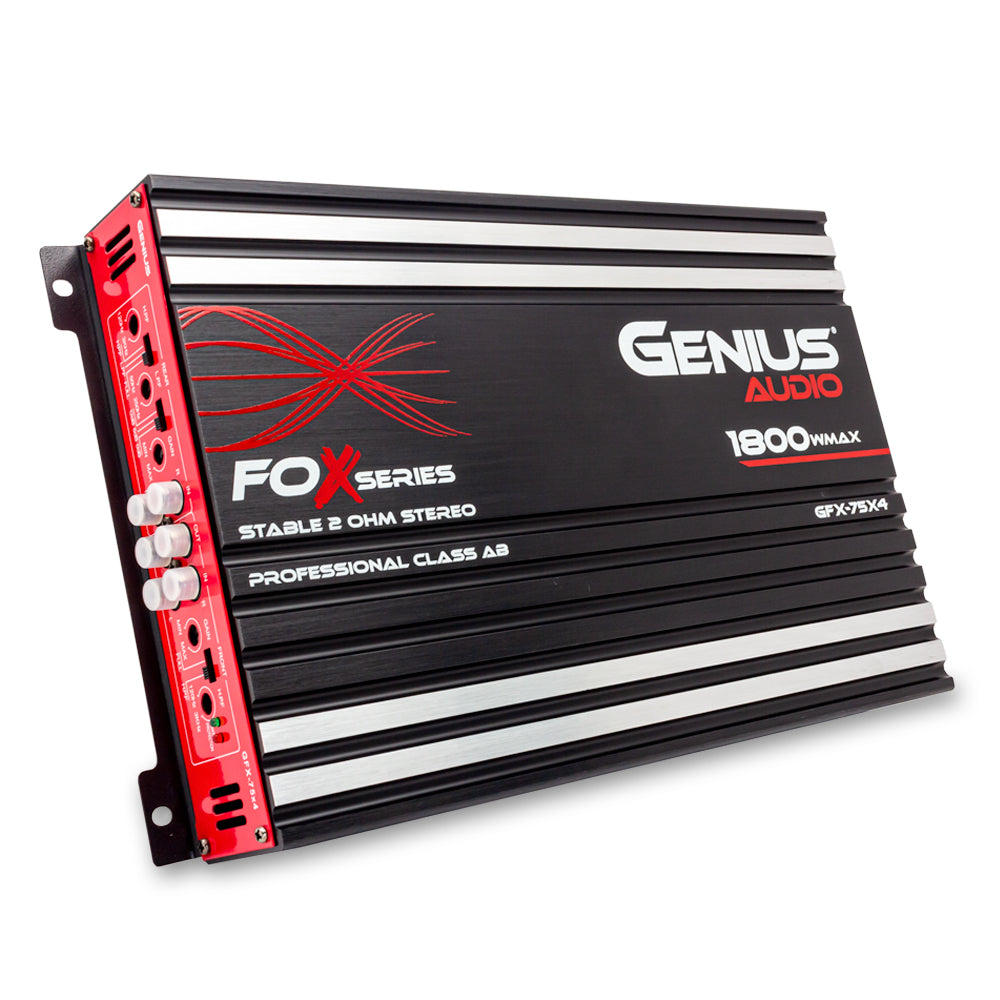 AMPLIFICADOR CLASE A/B 4 CANALES SERIE FOX 1800 W MAX/ 75 WRMS X 4 CH ESTABLE 2 OHM ESTEREO