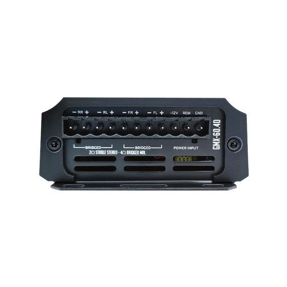 AMPLIFICADOR COMPACT DIGITAL 4 CANALES SERIE GMX 1000 WMAX / 60 WRMS X 4 CH ESTABLE 2 OHM ESTEREO