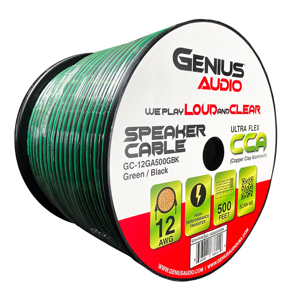 CABLE DE ALTAVOZ DE CALIBRE 12GA/CCA VERDE Y NEGRO OXIGEN FREE 500 ft/ 152 mts