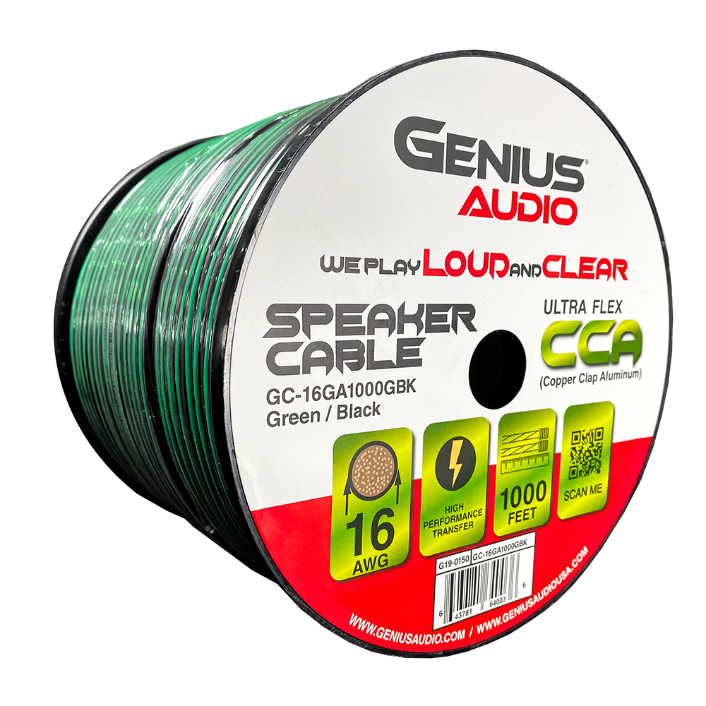 CABLE PARA ALTAVOZ 16 AWG CCA ULTRAFLEXIBLE – 1000 PIES / 300 M – VERDE/NEGRO – GC-16GA1000GBK