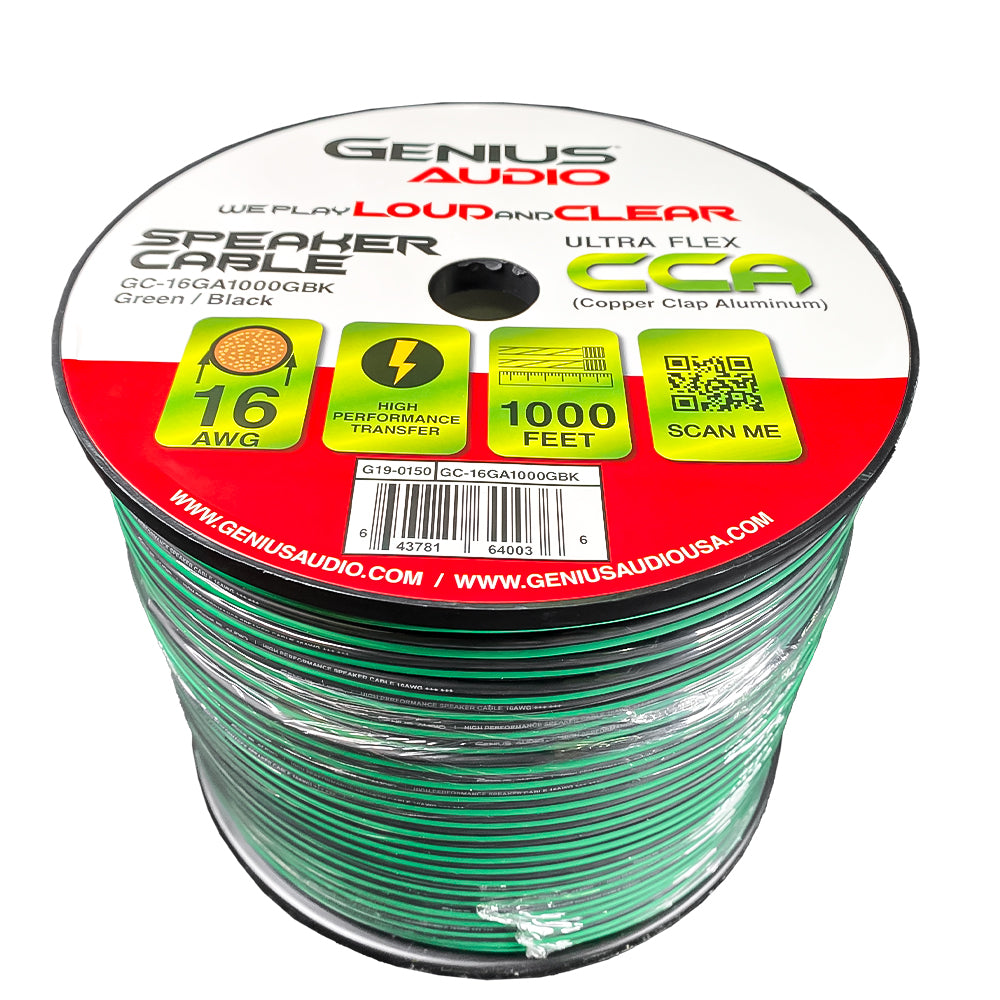 CABLE DE ALTAVOZ DE CALIBRE 16GA/CCA VERDE Y NEGRO OXIGEN FREE 1000 ft/ 304 mts