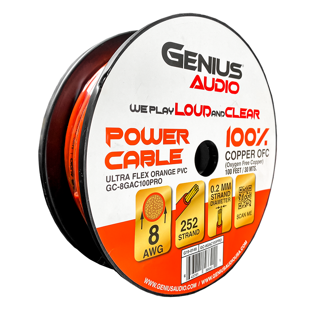 CABLE DE ALIMENTACIÓN 8 AWG 100% COBRE OFC ULTRAFLEXIBLE – 100 PIES / 30 M – GC-8GAC100PRO