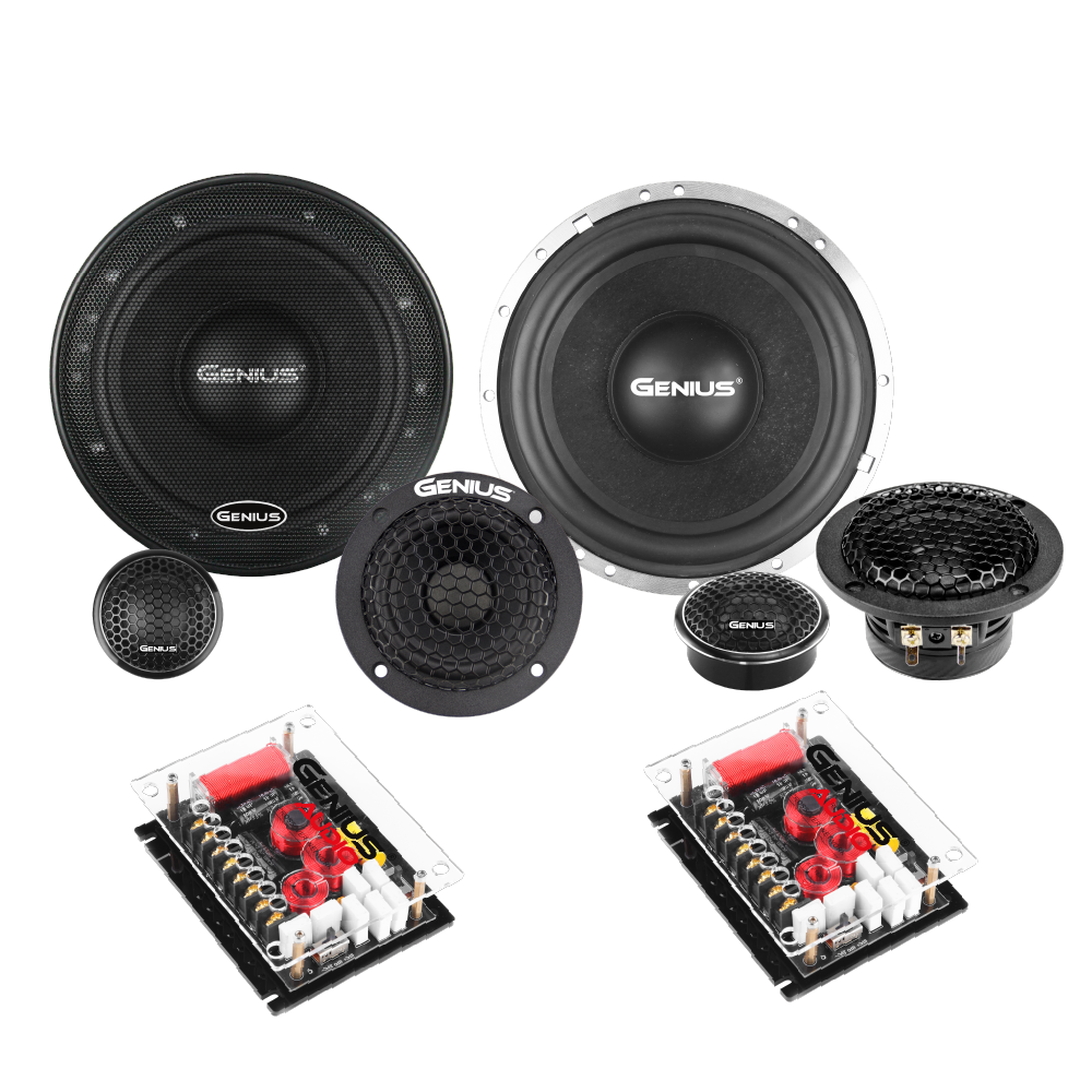 GXQ65.3COM 6.5” 3 WAY COMPONENT SPEAKER SYSTEM HIGH QUALITY WITH WOOFER GLASS FIBER CONE / MIDRANGE KEVLAR CONE / SILK DOME TWEETER